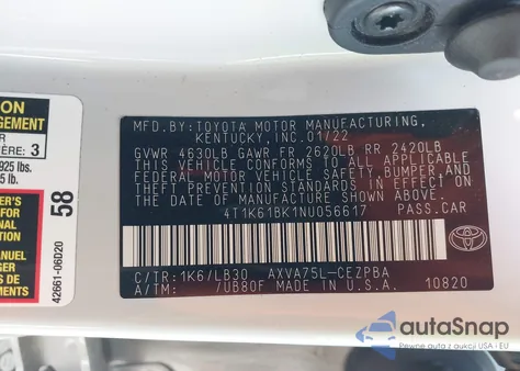 2022 Toyota Camry Xse Awd from USA, damaged, VIN 4T1K61BK1NU056617